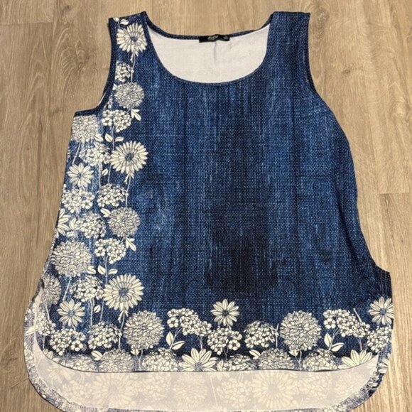 Floral Blue Sleeveless Top - Picture 1 of 2